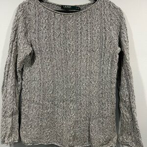 Lauren Ralph Lauren‎ Cable Knit Sweater Pullover Long Sleeve Gray Small